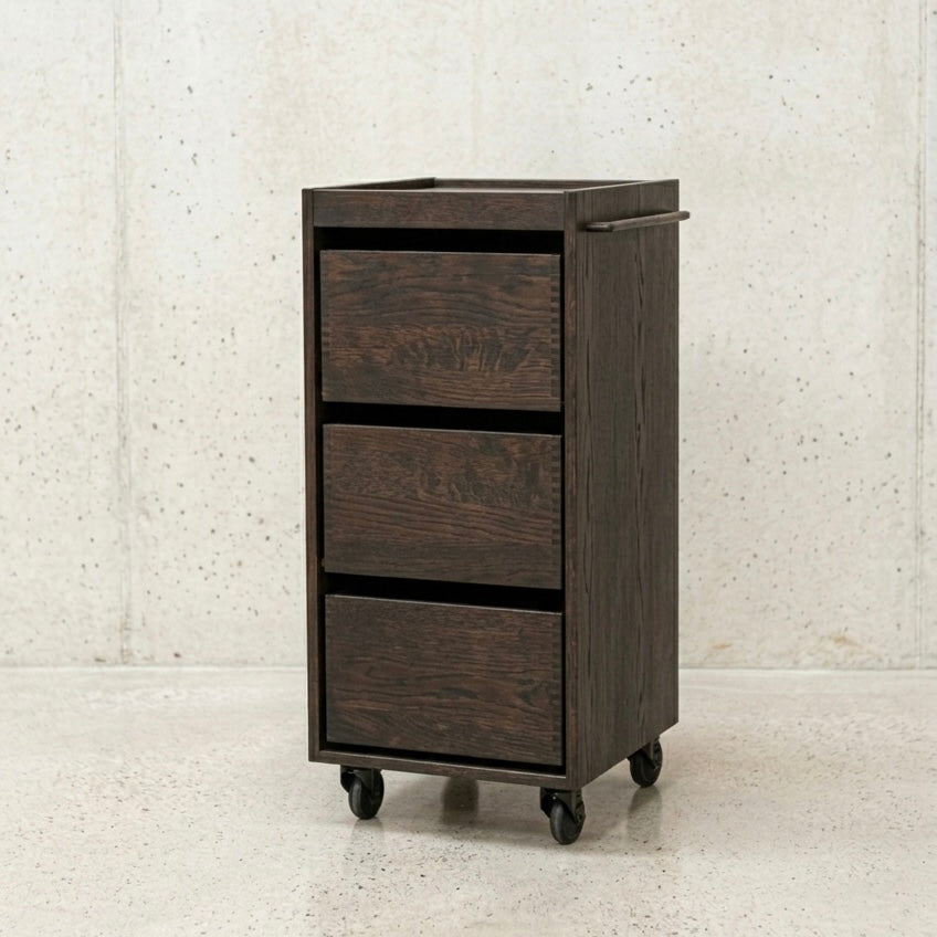 Rulle- og arbejdsbord i egetræ