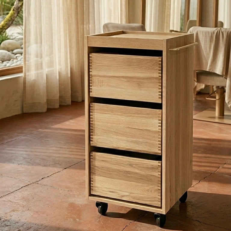 Rulle- og arbejdsbord i egetræ