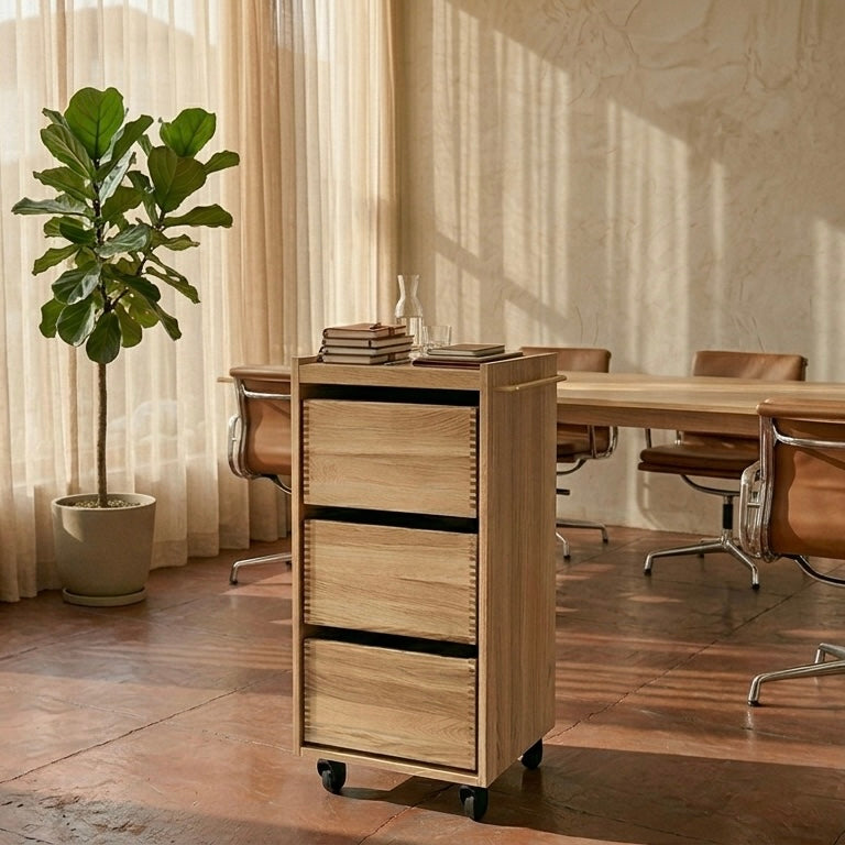 Rulle- og arbejdsbord i egetræ